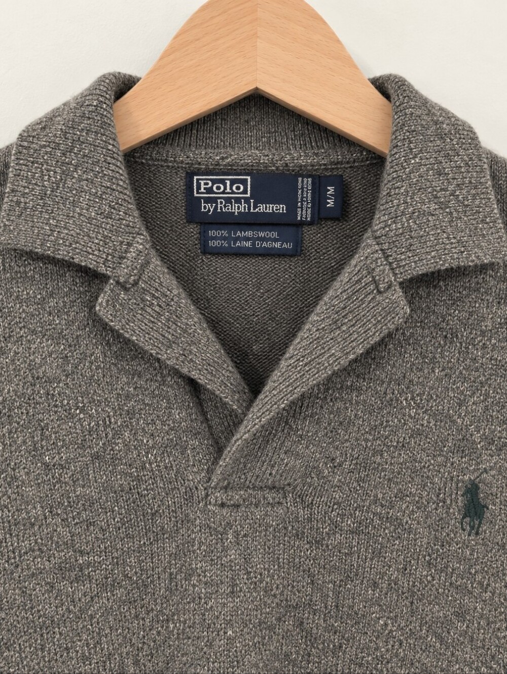 Vintage 90s Polo by Ralph Lauren Grey Lambswool Polo Sweater - Size Medium